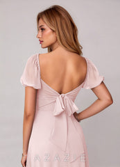 Azazie Fatima Blushing Pink A-Line with Pockets Chiffon Dress