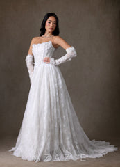 Azazie Vanessa Diamond White Ball-Gown Strapless Lace Dress diamond_white