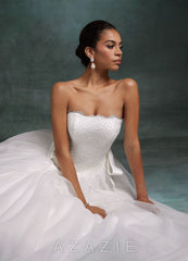Azazie Raya Diamond White Ball-Gown Strapless Tulle Dress diamond_white