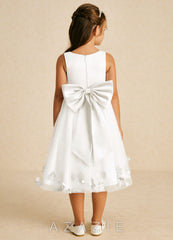 Azazie Dot Ivory A-Line Bow Tulle Dress ivory