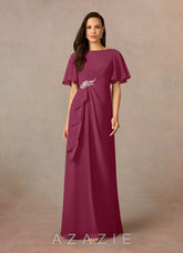 Azazie Rain Mulberry Sheath Beaded Chiffon Dress