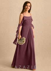 Azazie Ameena Girls Formal Sangria A-Line Ruched Chiffon Dress sangria