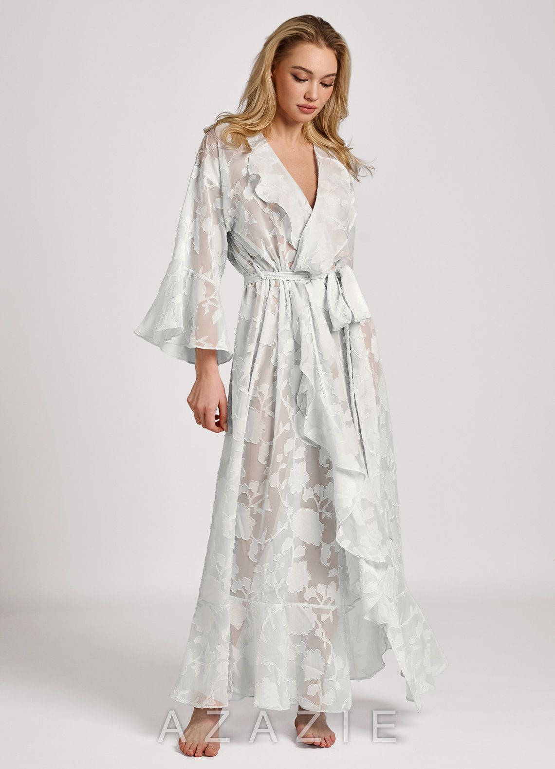 Floral Jacquard Ruffle Long Robe