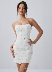 Marceline White Spaghetti Strap 3D Floral Lace-Up Bodycon Mini Dress