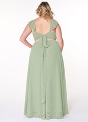 Azazie Everett Dusty Sage A-Line V-neck Ruched Chiffon Dress dusty_sage