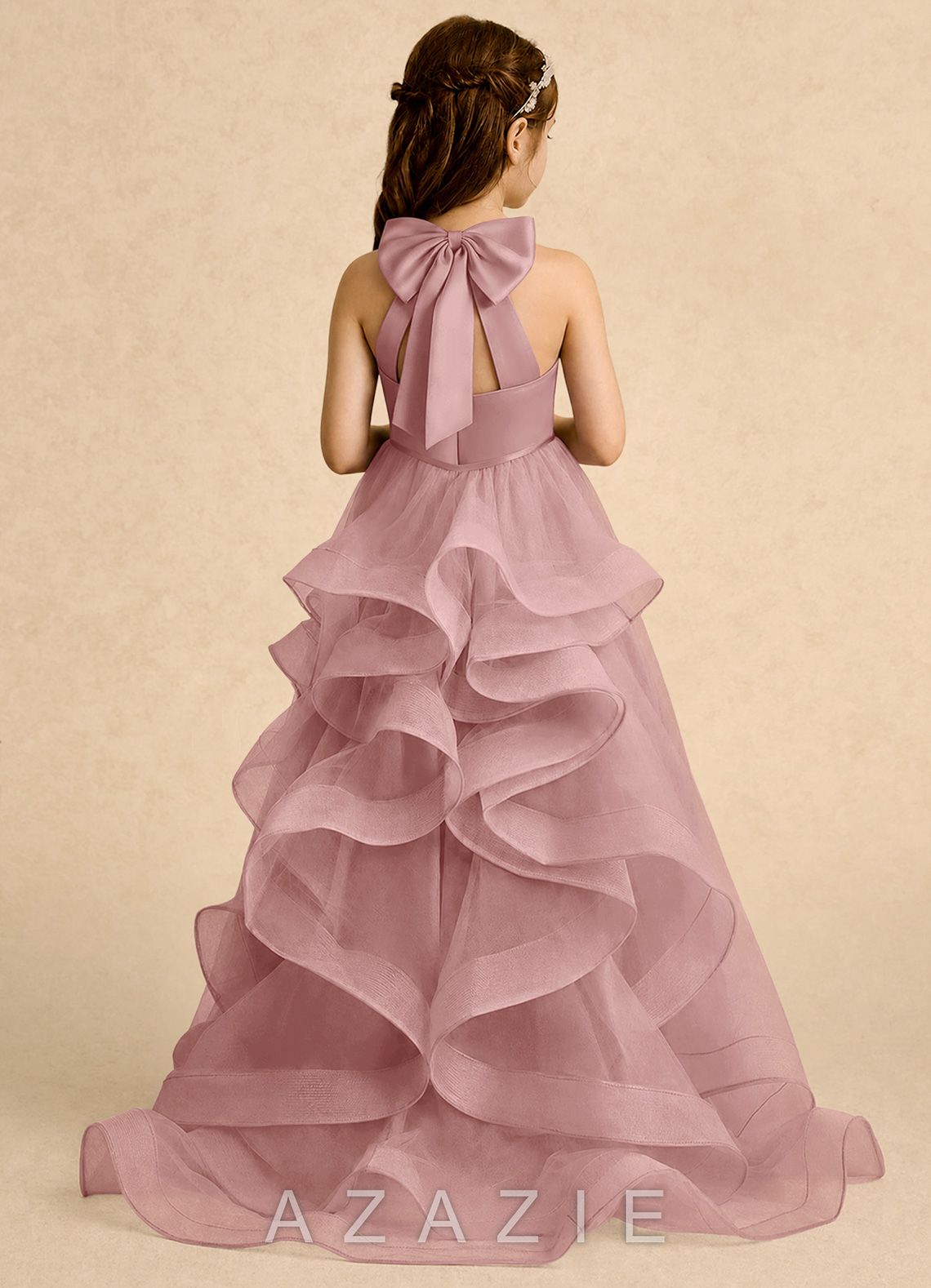 Azazie Emie Dusty Rose A-Line Pleated Tulle Dress