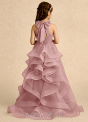 Azazie Emie Dusty Rose A-Line Pleated Tulle Dress