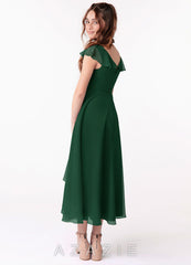Azazie Posie Junior Dark Green A-Line Ruched Chiffon Dress dark_green