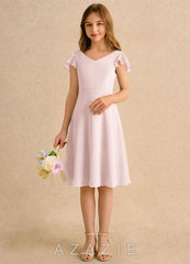 Azazie Narin Girls Formal Blushing Pink A-Line with Sleeves Chiffon Dress blushing_pink