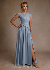 Azazie Kalleen Dusty Blue A-Line Pleated Chiffon Dress