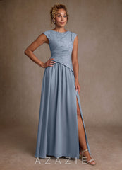Azazie Kalleen Dusty Blue A-Line Pleated Chiffon Dress