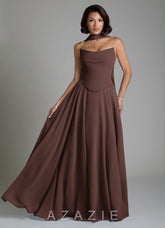 Azazie Ira Ganache A-Line Corset Chiffon Dress