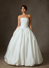 Azazie Shae Diamond White Ball-Gown Strapless Stretch Satin Dress