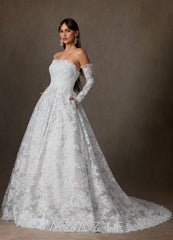 Azazie Hinata Diamond White Ball-Gown Strapless Lace Dress diamond_white