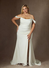 Azazie Moonlight Wedding Dress Diamond White Mermaid Scoop Pleated Crepe Back Satin Dress diamond_white