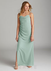 Azazie Mai Junior Agave Sheath Pleated Chiffon Dress agave