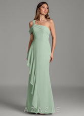 Azazie Ashlynn Agave Mermaid Off the Shoulder Chiffon Dress