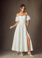 Azazie Clotille Diamond White Ball-Gown Sweetheart Neckline Floral Burnout Jacquard Dress