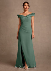 Azazie Jettie Eucalyptus Sheath Pleated Chiffon Dress