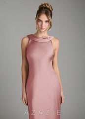 Azazie Aussie Dusty Rose Sheath Pleated Stretch Satin Dress dusty_rose