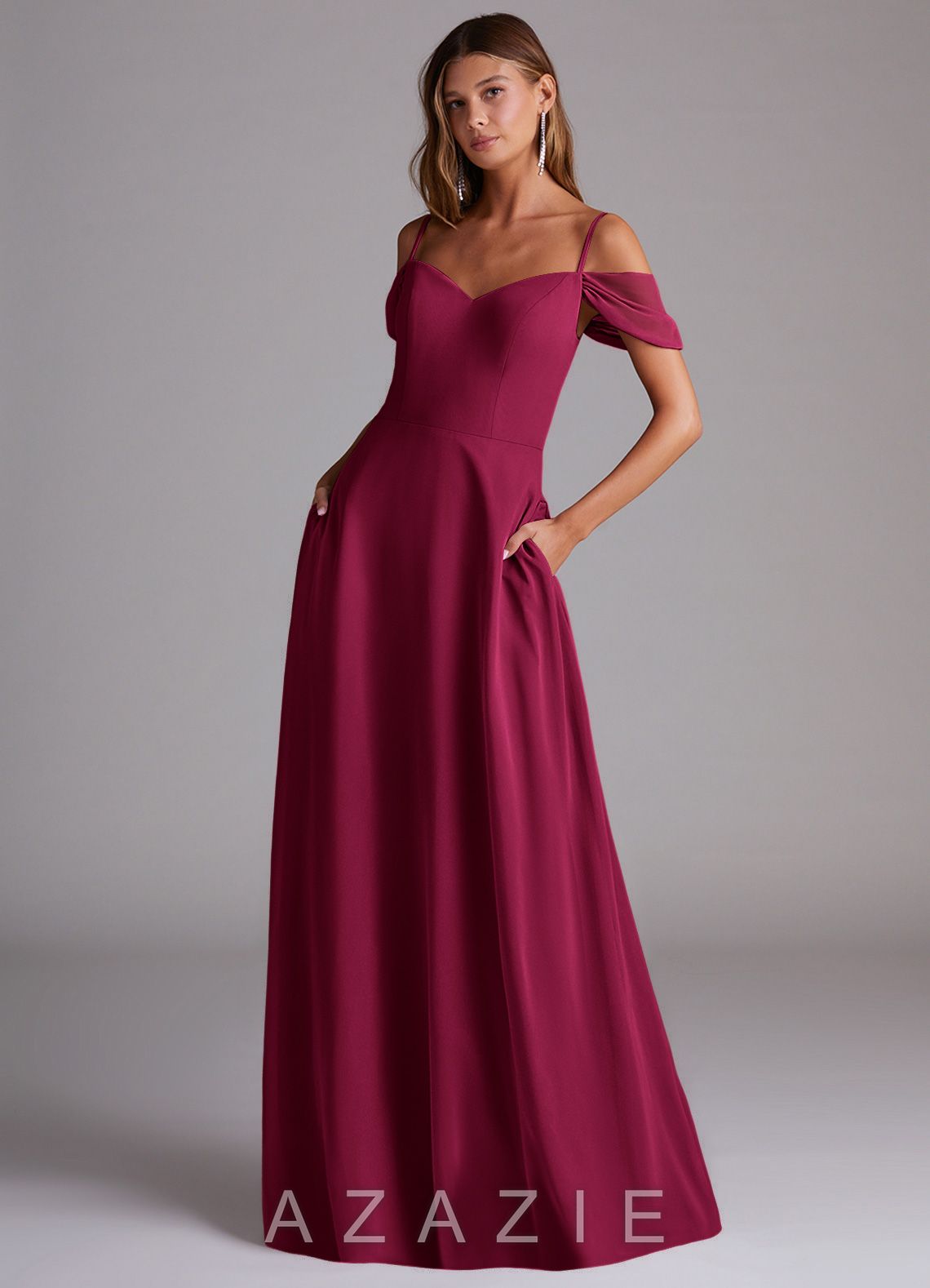 Azazie Marley Burgundy A-Line Off the Shoulder Chiffon Convertible Dress