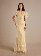 Azazie Milan Champagne Sheath Sequins Dress