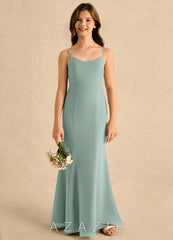 Azazie Kennie Girls Formal Agave Mermaid Pleated Chiffon Dress agave