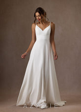 Azazie Xena Wedding Dress Diamond White A-Line V-Neck Sequins Stretch Crepe Dress