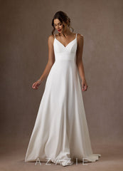 Azazie Xena Wedding Dress Diamond White A-Line V-Neck Sequins Stretch Crepe Dress