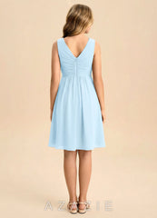 Azazie Skyla Junior Sky Blue A-Line Pleated Chiffon Dress sky_blue