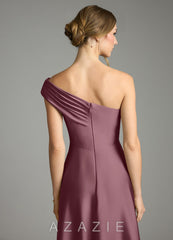 Azazie Melanie Amethyst A-Line Off the Shoulder Stretch Satin Dress amethyst