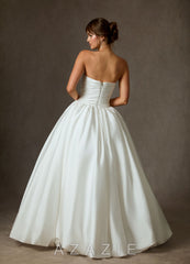 Azazie Shae Diamond White Ball-Gown Strapless Stretch Satin Dress