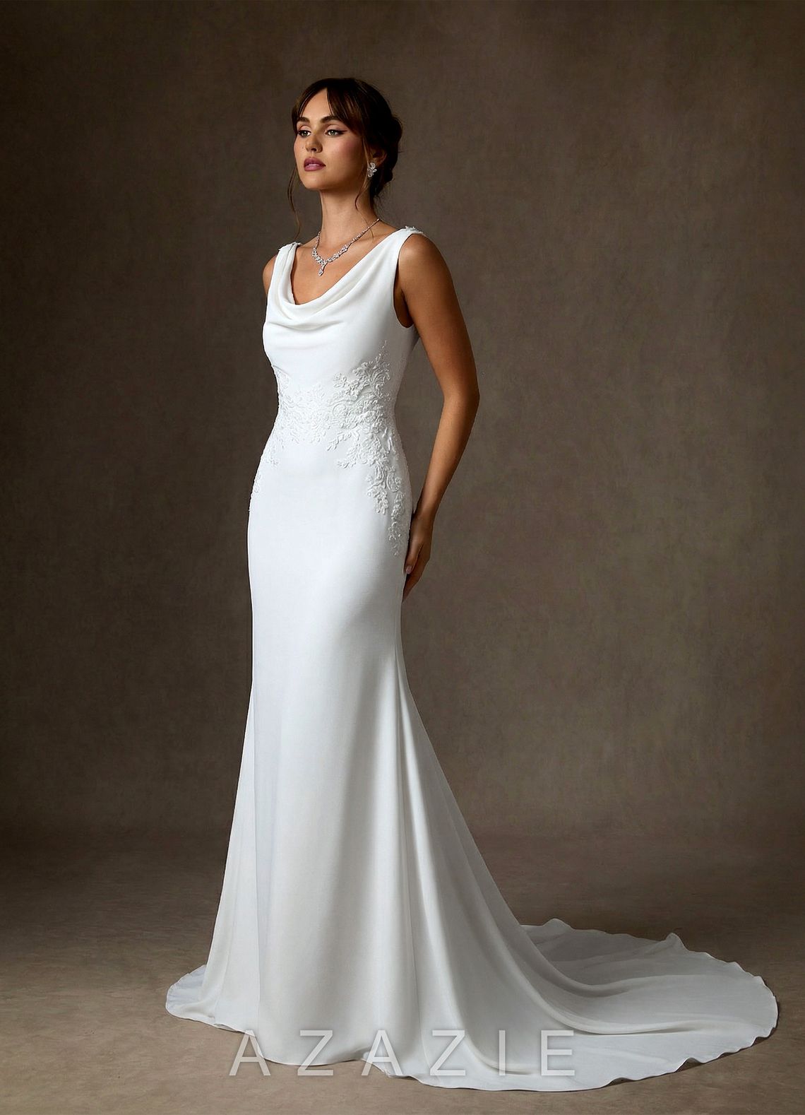 Azazie Maxine Diamond White Sheath Crepe Back Satin Dress