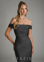 Azazie Hayden Black Mermaid Corset Stretch Satin Dress black