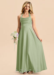 Azazie Kady Junior Dusty Sage A-Line Sweetheart Neckline Stretch Satin Dress dusty_sage