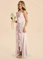 Azazie Rosalia Junior Blushing Pink Sheath Pleated Stretch Satin Dress blushing_pink