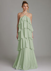 Azazie Deena Dusty Sage A-Line Ruched Chiffon Dress
