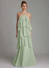 Azazie Deena Dusty Sage A-Line Ruched Chiffon Dress