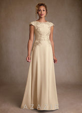 Azazie Christi Champagne A-Line Lace Chiffon Dress