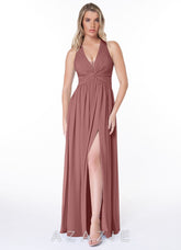 Azazie Jaclyn Desert Rose A-Line Pleated Chiffon Dress