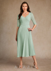 Azazie Durant Agave A-Line Pleated Chiffon Dress agave