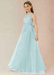 Azazie Georgette Junior Mist A-Line Lace Tulle Dress mist