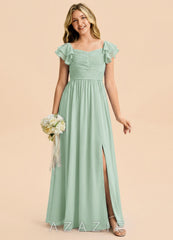 Azazie Anaya Junior Agave A-Line Sweetheart Neckline Chiffon Dress agave