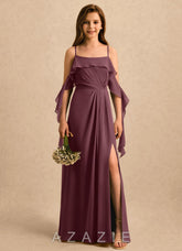 Azazie Ameena Girls Formal Sangria A-Line Ruched Chiffon Dress