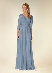 Azazie Noella Dusty Blue A-Line V-Neck Lace Chiffon Dress dusty_blue
