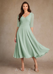 Azazie Durant Agave A-Line Pleated Chiffon Dress agave