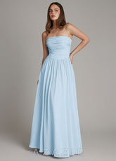 Azazie Andreina Sky Blue A-Line Pleated Chiffon Dress