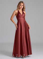 Azazie Tessie Terracotta A-Line Pleated Stretch Satin Dress terracotta