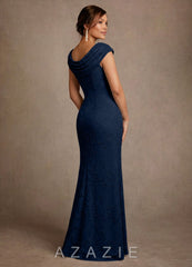Azazie Irvine Dark Navy A-Line Pleated Floral Burnout Dress dark_navy