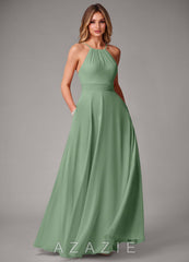 Azazie Amalia Matcha A-Line Pleated Chiffon Dress